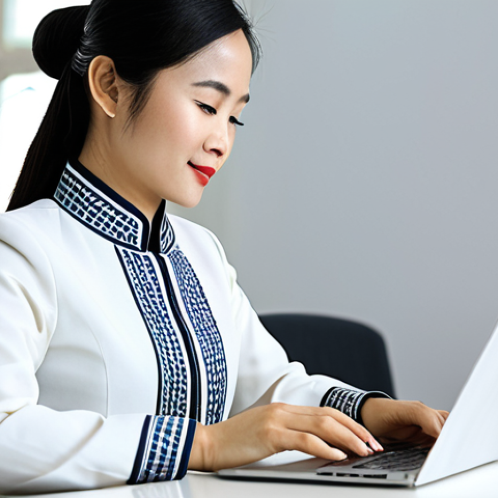 **

A successful businesswoman in a tailored áo dài (traditional Vietnamese dress), fully clothed, with modest design, working on a laptop at a modern co-working space in Ho Chi Minh City. Bright, natural lighting. Background includes other professionals working quietly. Safe for work, appropriate content, professional, perfect anatomy, correct proportions, natural pose, well-formed hands, proper finger count, natural body proportions.

**