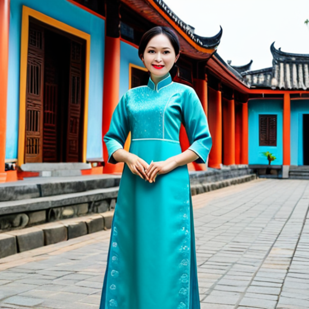 **

"A professional woman, fully clothed in a modest Ao Dai (traditional Vietnamese dress), stands in front of the Hội An Ancient Town. Appropriate attire, safe for work. Perfect anatomy, correct proportions, natural pose, well-formed hands, proper finger count. Professional photography, high quality, family-friendly."

**