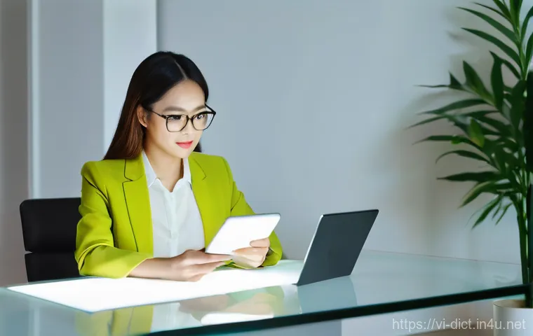 용어집 검색 기능 - **Prompt:** A young Vietnamese professional, approximately 25-30 years old, sitting at a modern desk...