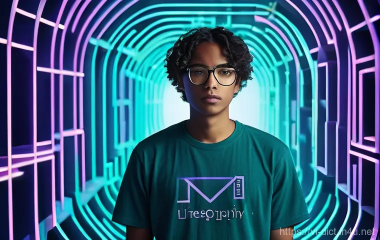 용어집 정책 - **Digital Language Maze:**
    "A young adult, looking slightly confused but determined, stands in t...