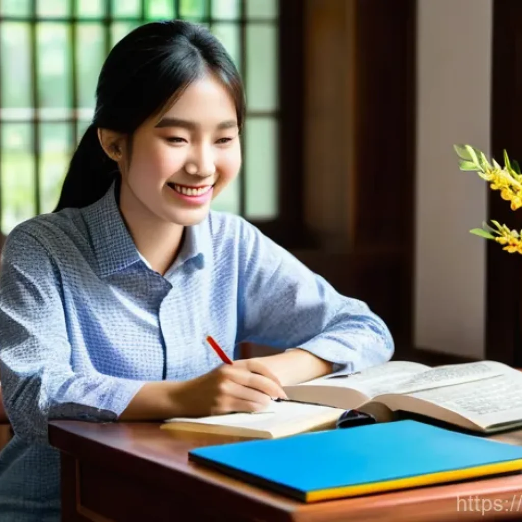 사전의 정확도 - **Prompt: A Vietnamese university student, focused and smiling gently, sits at a well-lit wooden des...