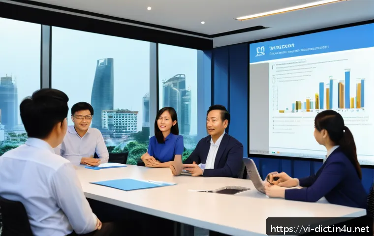 산업 용어집 - A modern Vietnamese industrial office setting where a diverse group of professionals in business cas...